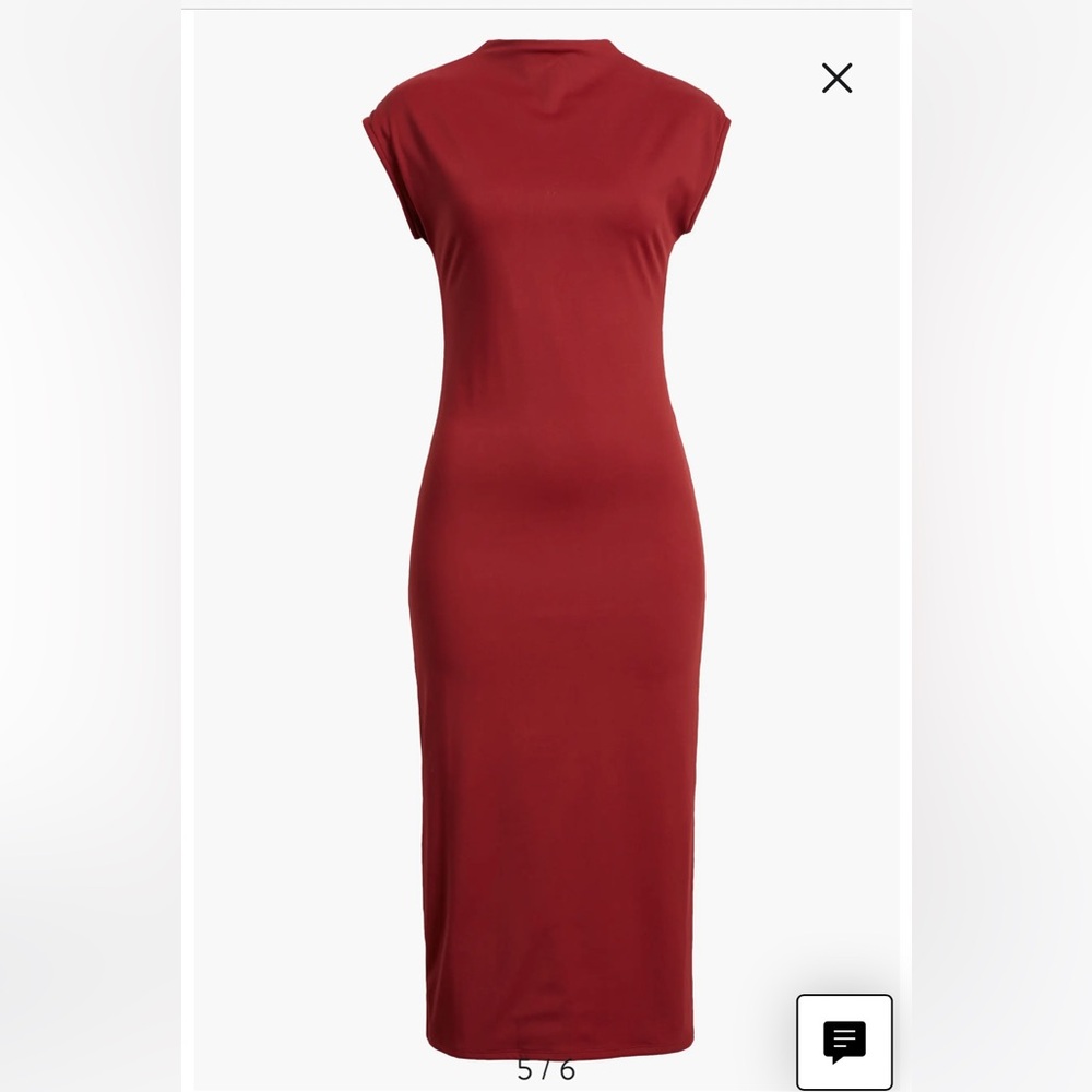 Elegant Open Edit Smooth Funnel Neck Midi Dress, Red Grape